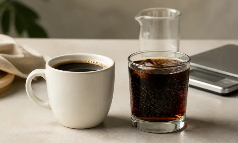 Kaffee und Cola im Vergleich ihres Koffeingehalts