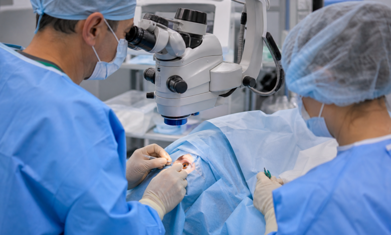 Vorbereitung einer modernen Grauer-Star-Operation im Augen-OP