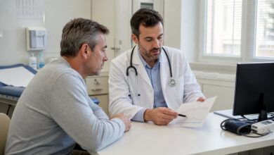Arzt bespricht CRP-Wert und Entzündungszeichen mit einem Patienten