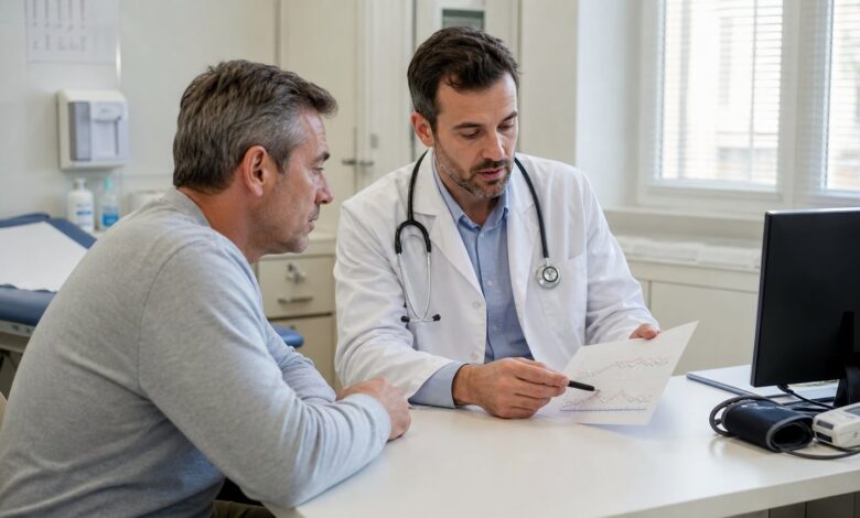 Arzt bespricht CRP-Wert und Entzündungszeichen mit einem Patienten