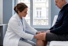 Ärztliche Untersuchung des Knies bei Chondrokalzinose und Pseudogicht