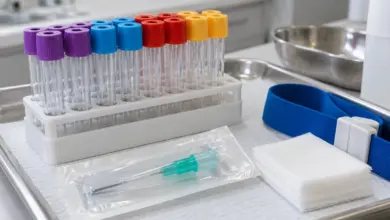 Blutprobenröhrchen und verpackte Materialien für eine Blutentnahme
