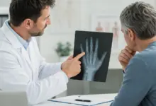 Orthopädische Besprechung eines Handröntgenbilds bei Enchondrom