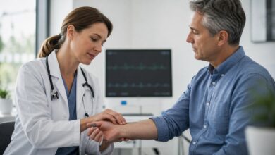 Ärztliche Messung der Herzfrequenz am Handgelenk