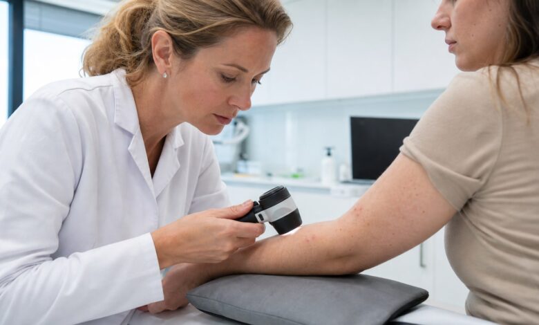 Dermatologische Untersuchung juckender Papeln am Unterarm
