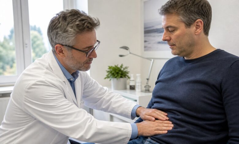 Ärztliche Untersuchung bei pulssynchronem Klopfen im Bauch