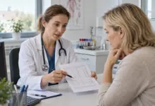 Ärztin erklärt einer Patientin einen Laborbefund