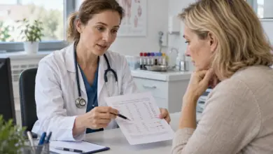 Ärztin erklärt einer Patientin einen Laborbefund