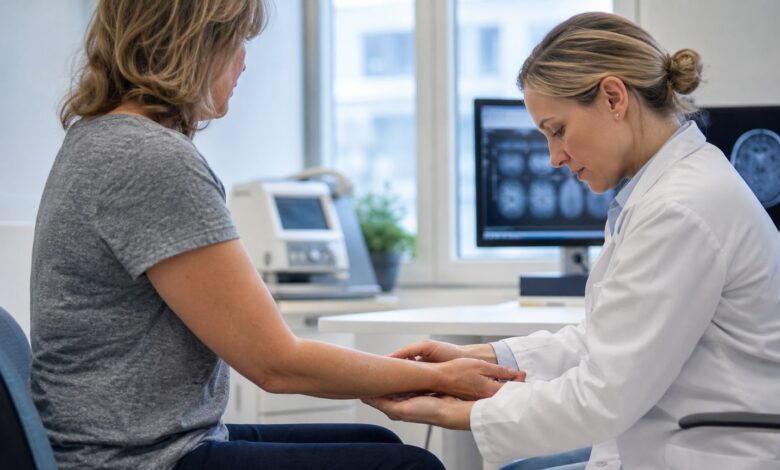 Neurologische Untersuchung der Hand bei anhaltendem Muskelzucken