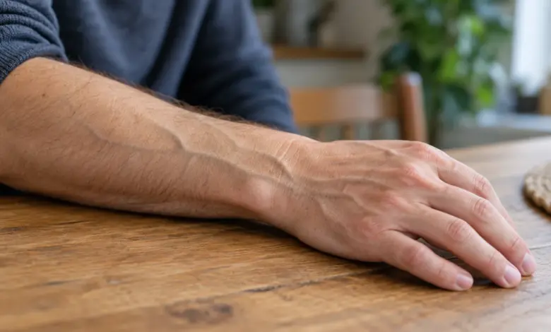 Sichtbare oberflächliche Venen an Hand und Unterarm