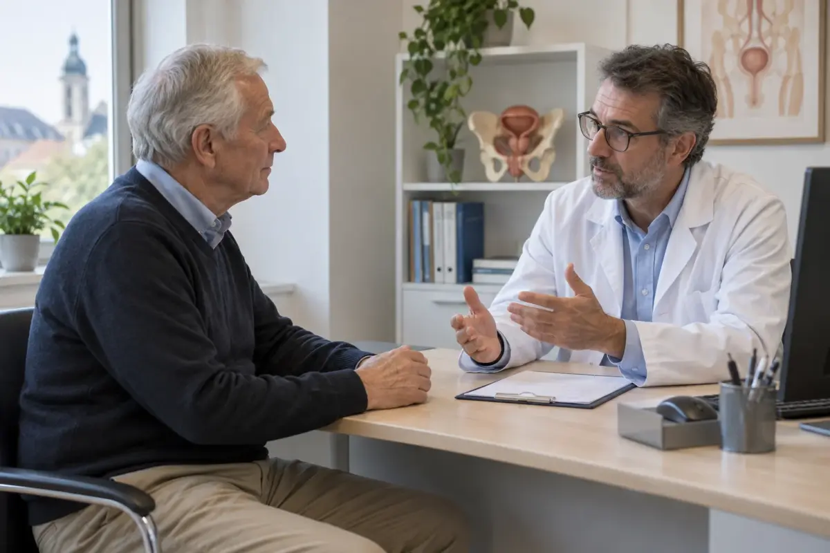 Älterer Mann bespricht Beschwerden mit einem Urologen
