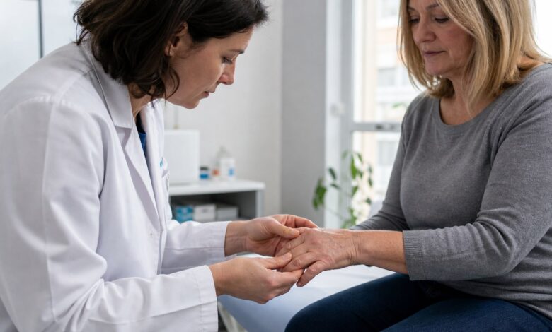 Rheumatologische Untersuchung geschwollener Fingergelenke