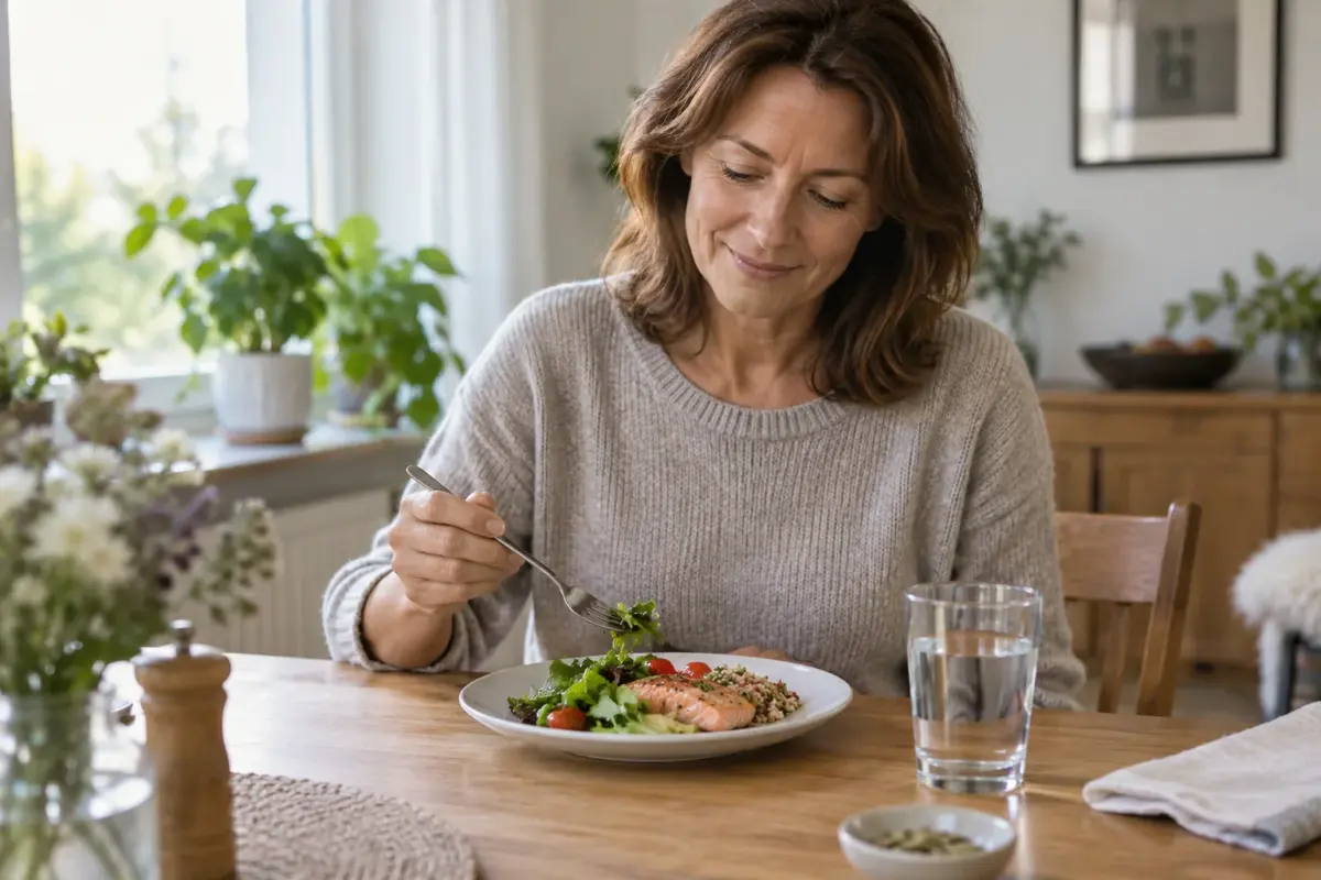 Ausgewogene kleine Mahlzeit mit einem Glas Wasser